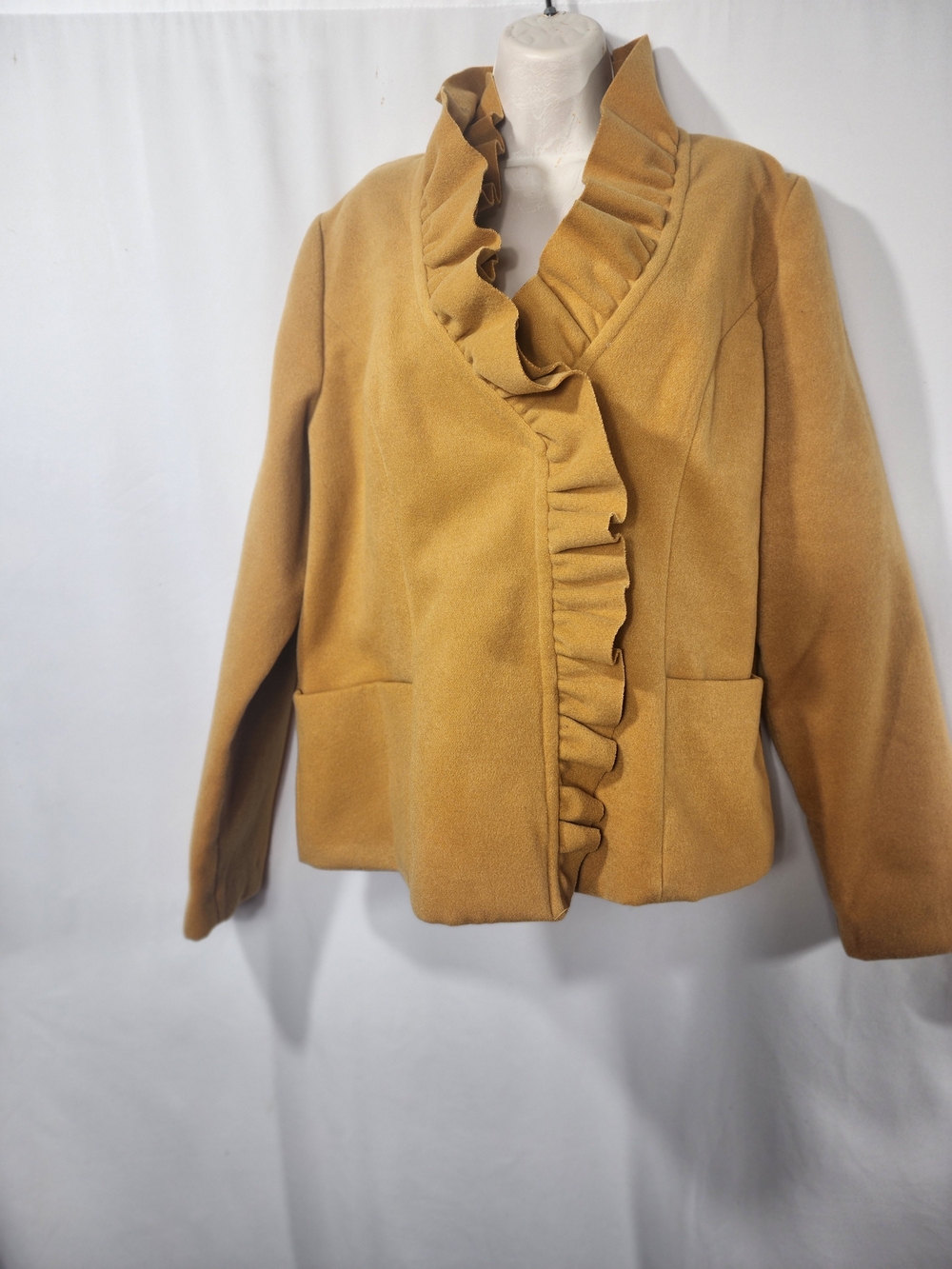 Womens Ruffled Front Jacket - Mustard